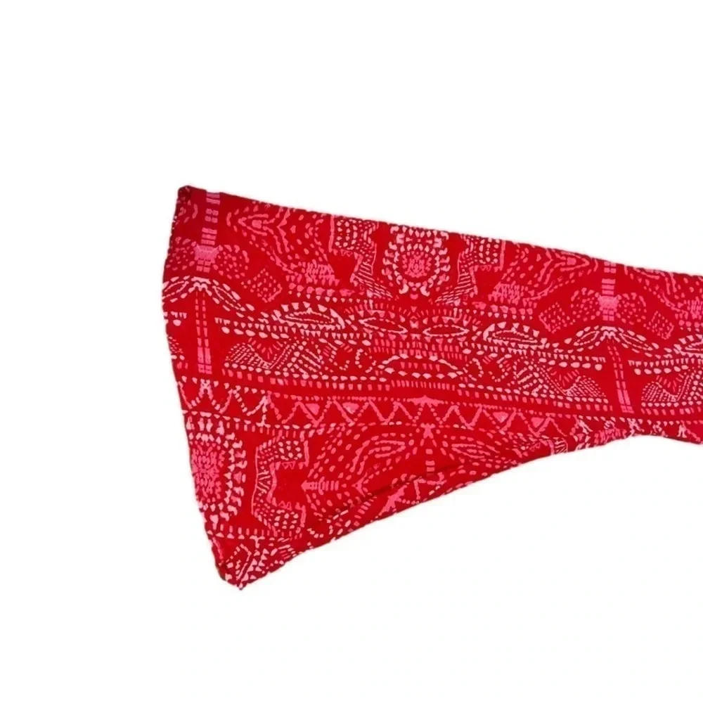 Free People Blouse. Red Sheer Asymmetrical Bell Sleeve. Medium. - Picture 5 of 9